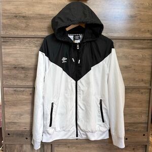 Umbro L Black White Hooded Windbreaker Jacket Sporty Streetwear Athletic 80s 90s